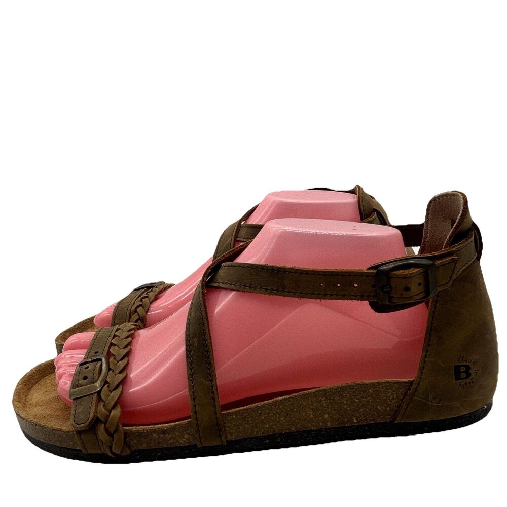 BIOLINE BRAIDED SANDALS WOMEN SZ EU 41 US 10 OILED LEATHER STRAPPY BROWN EUC